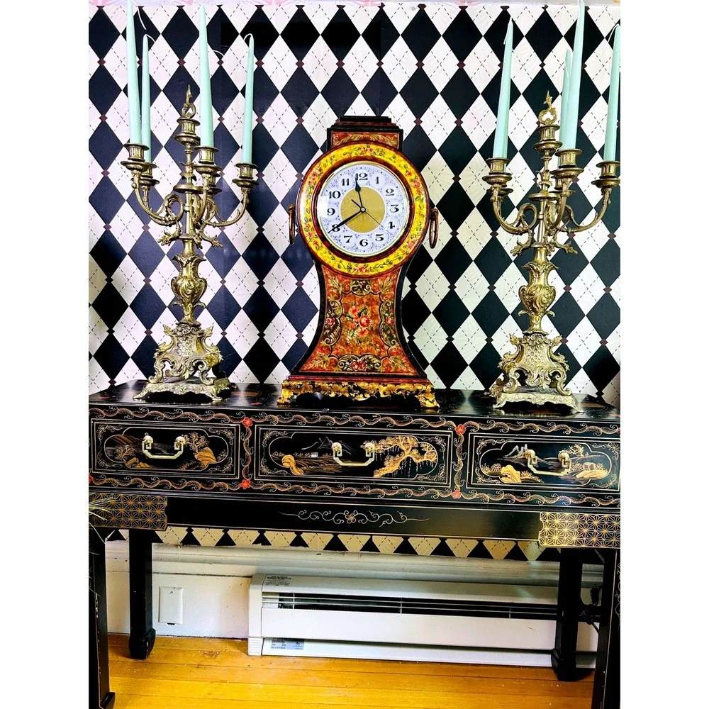 Oversized 2ft Tall Italian Florentine Style Mantel Clock Hand Painted